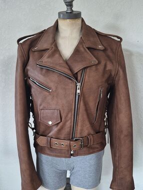 Custom Leather, Chops, 100%Leather w/removalable Lining Motorcycle Jacket Sz M